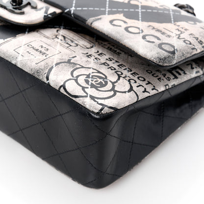 Chanel Metallic Lambskin Painted Feministe Newsprint Medium Double Flap So Black 12 of 15