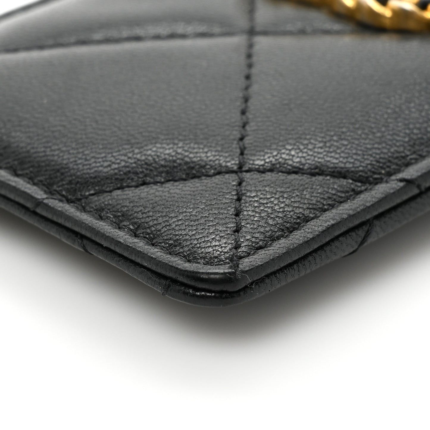 Goatskin Quilted Chanel 19 Card Holder On Chain Black