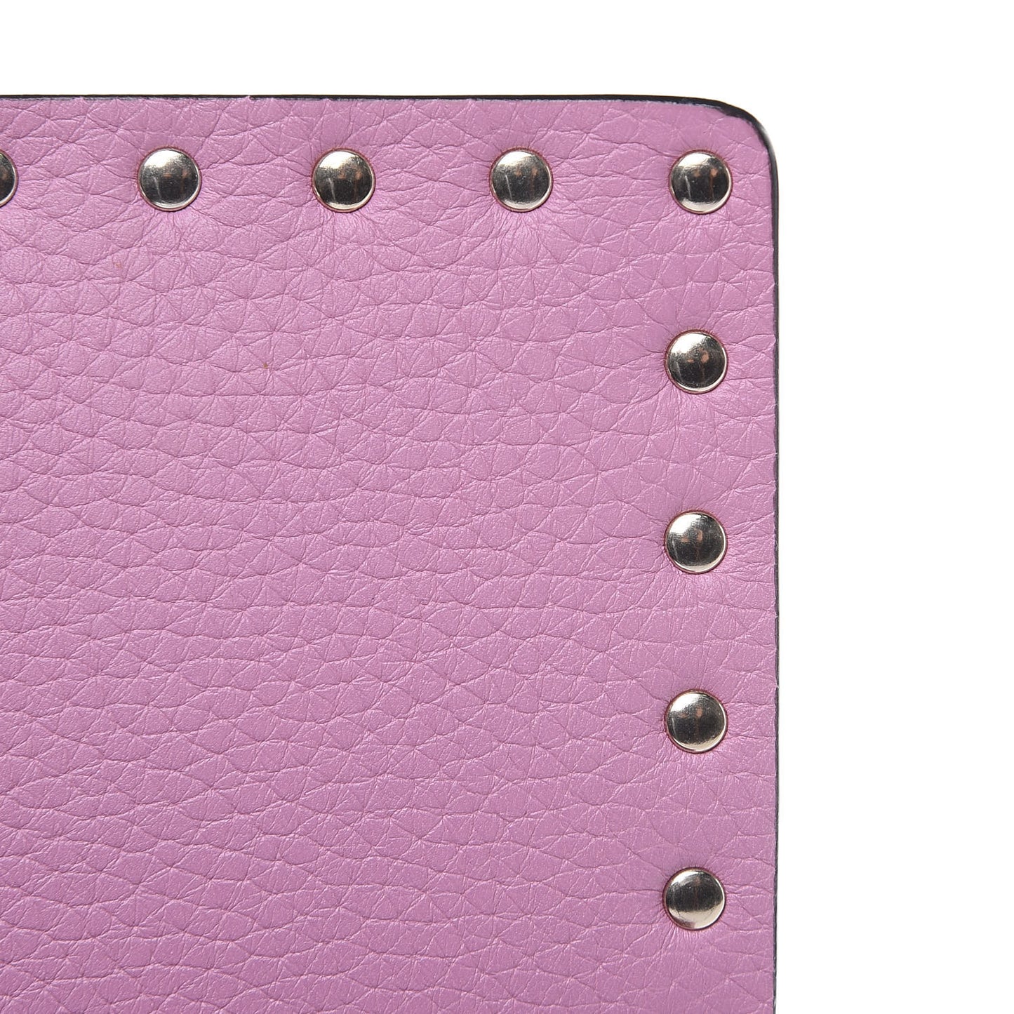 Grained Calfskin Rockstud Wallet on Chain Pink