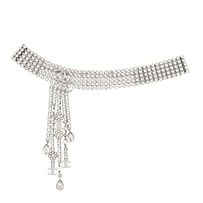 Chanel Crystal Pearl CC Choker Necklace Silver 1 of 3