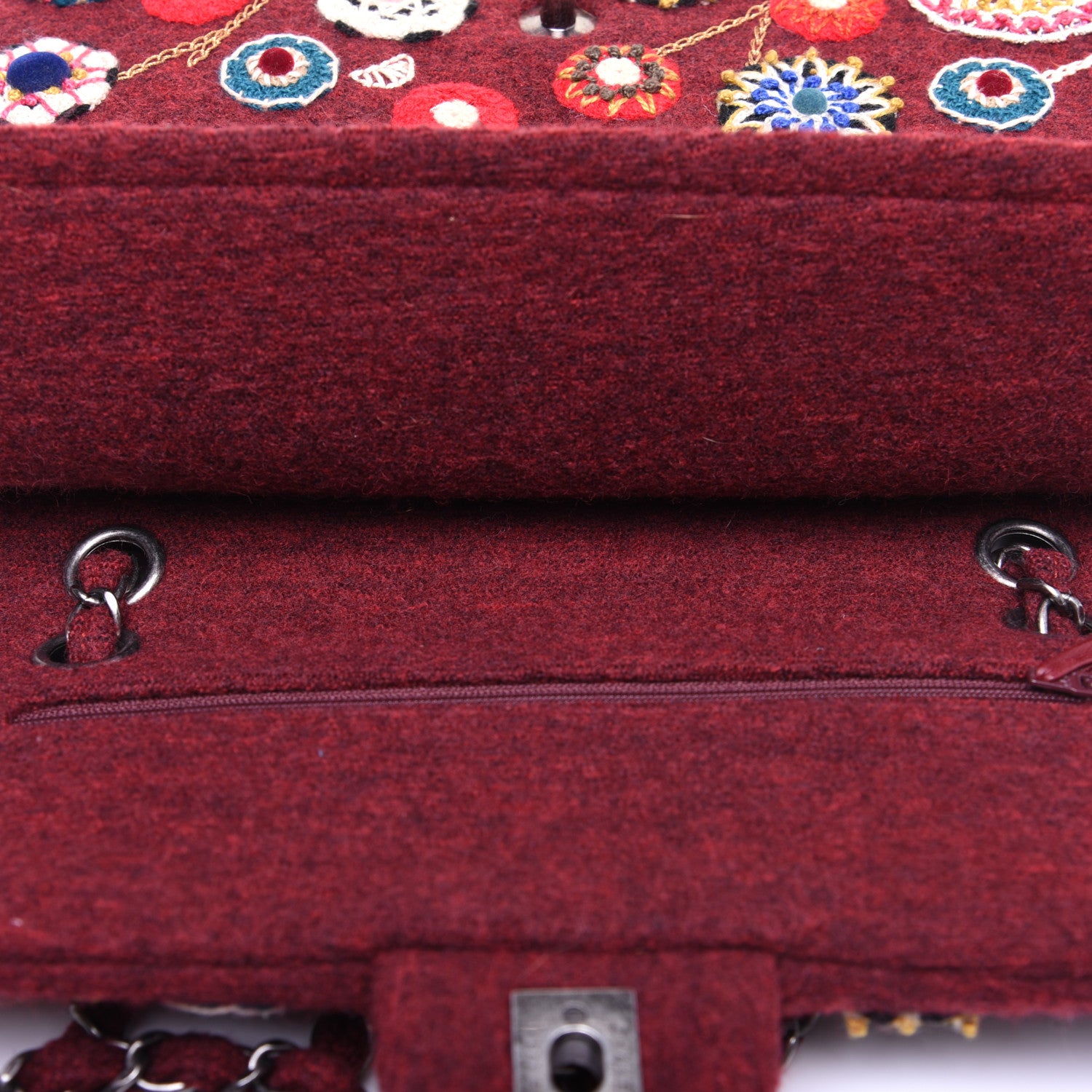 Chanel Felt Flower Embroidered Medium Double Flap Burgundy Multicolor 11 of 13