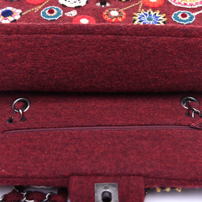 Chanel Felt Flower Embroidered Medium Double Flap Burgundy Multicolor 11 of 13