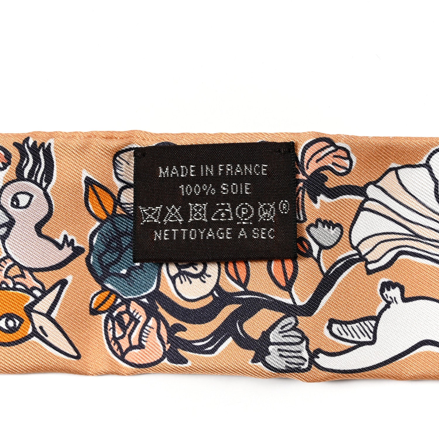 Hermes Silk Mille Et Un Lapins Twilly Beige Dore Abricot White 3 of 4
