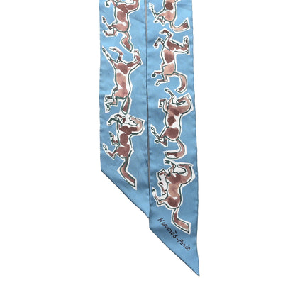 Hermes Silk Chevaux En Liberte Twilly Bleu Glacier Beige 2 of 4