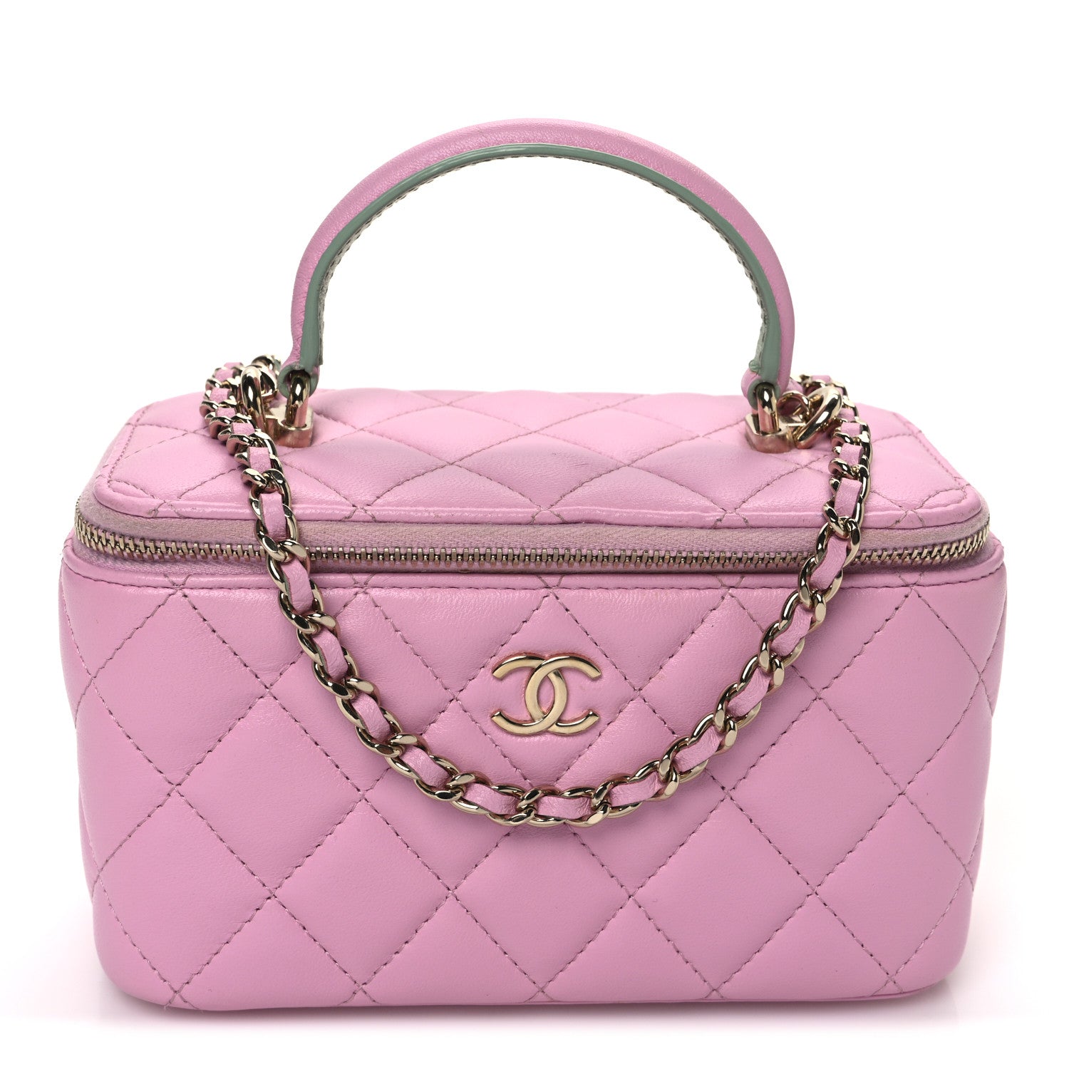 Chanel Lambskin Quilted Small Top Handle Vanity Case With Chain  Lilac Light Green 1 of 10