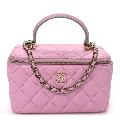 Chanel Lambskin Quilted Small Top Handle Vanity Case With Chain  Lilac Light Green 1 of 10