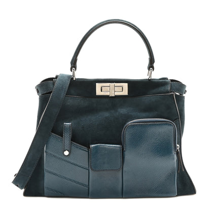 Fendi Chamois Karung Shiny Nappa Medium 3 Pocket Peekaboo Iconic Satchel Cobalto Petrolio 1 of 9