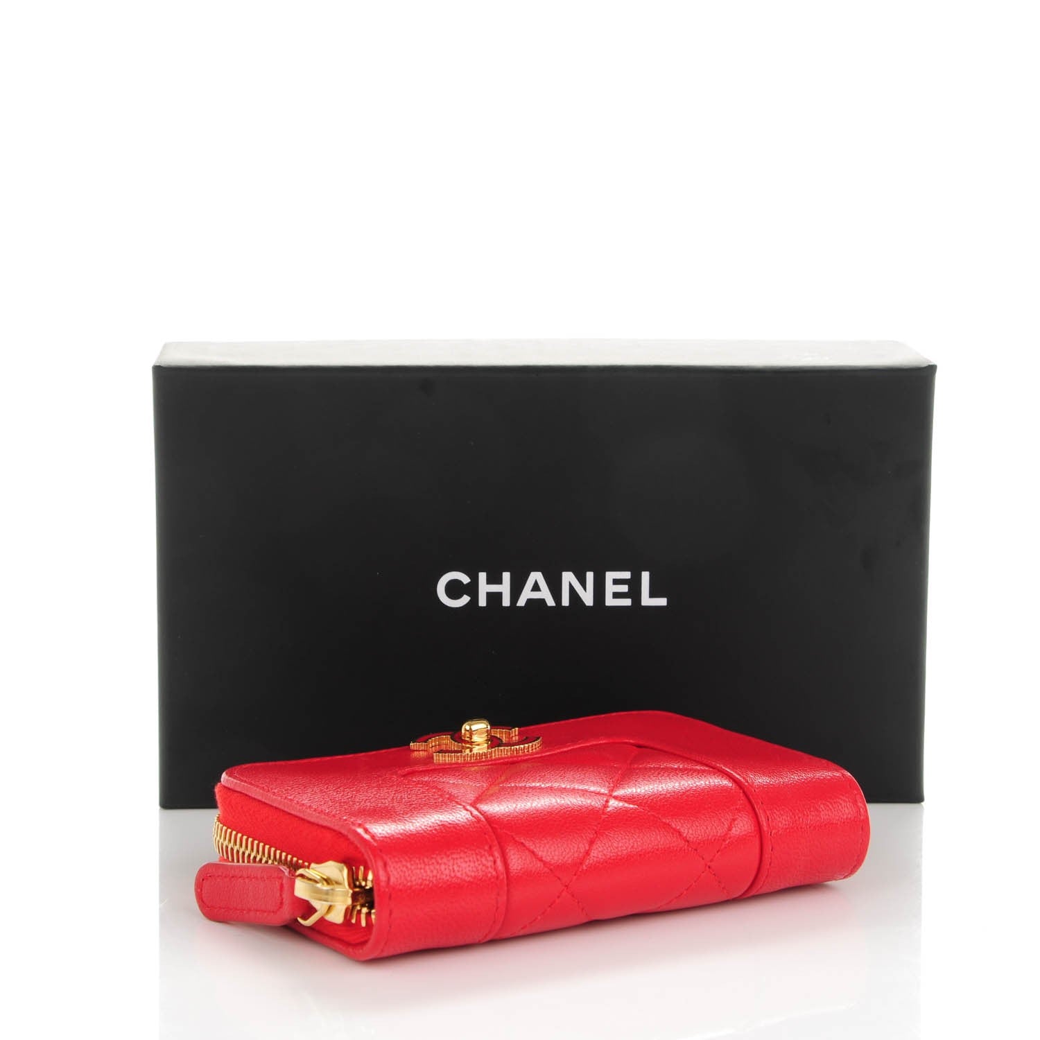 Chanel Sheepskin Quilted Mademoiselle Vintage Zip Coin Purse Red 4 of 7