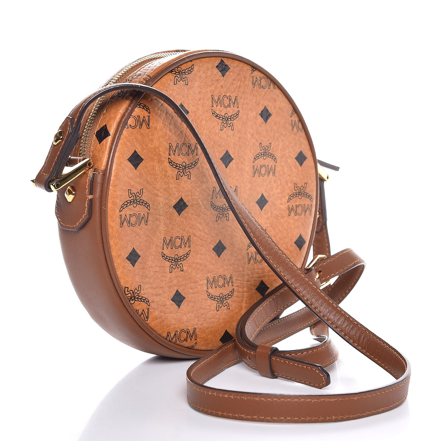 MCM Visetos Crystal M Stud Crossbody Cognac 3 of 8