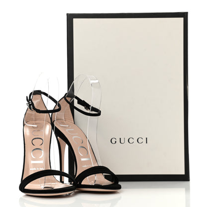 Gucci Kid Scamosciato GG Ankle Strap High Heel Sandals 37 Black 8 of 8