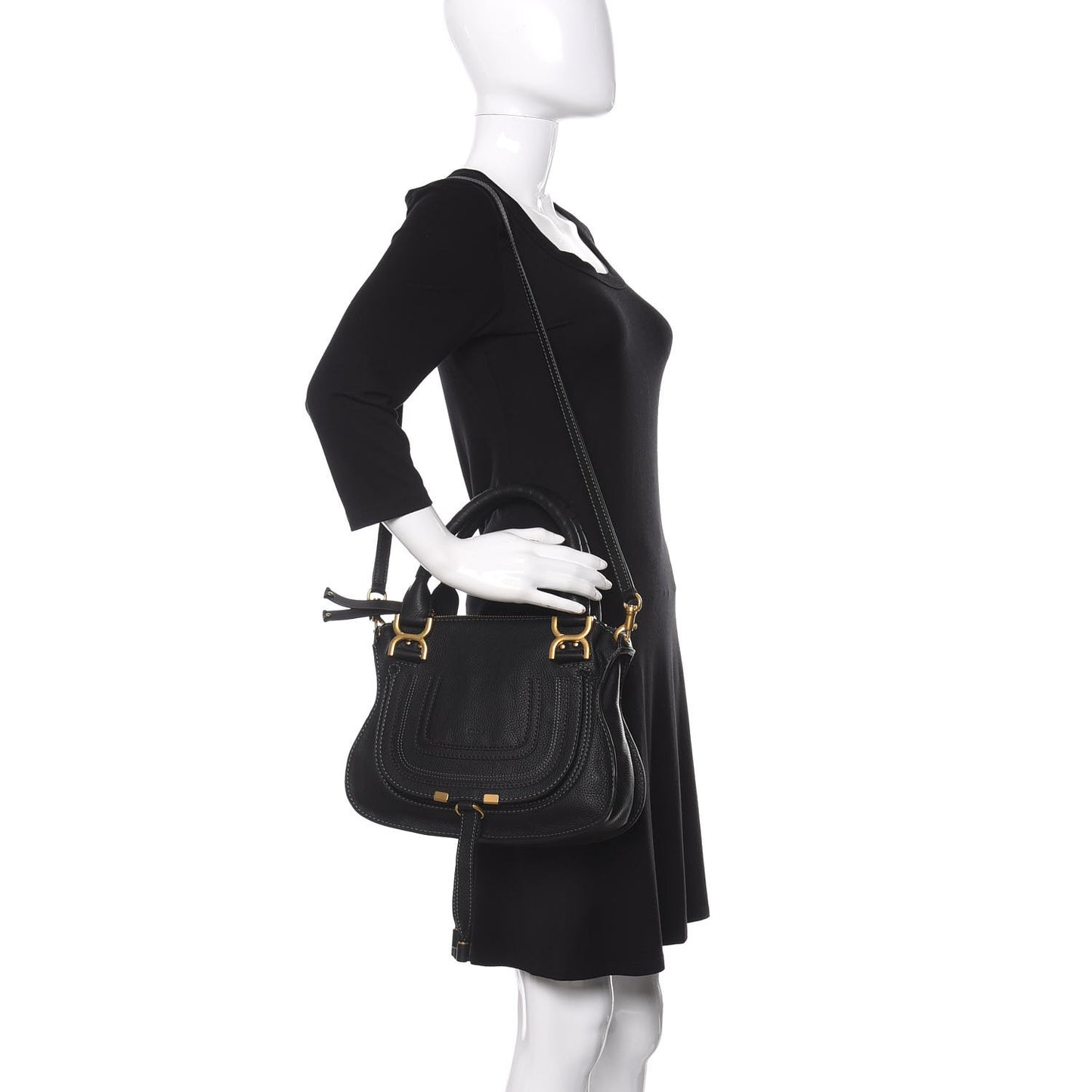 Calfskin Small Marcie Satchel Black