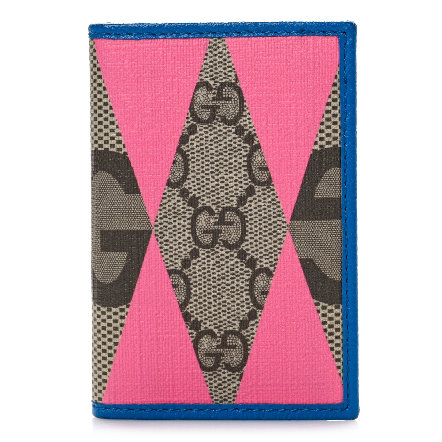 GG Supreme Monogram Textured Dollar Calfskin Rhombus Print Card Case Beige Ebony Pink