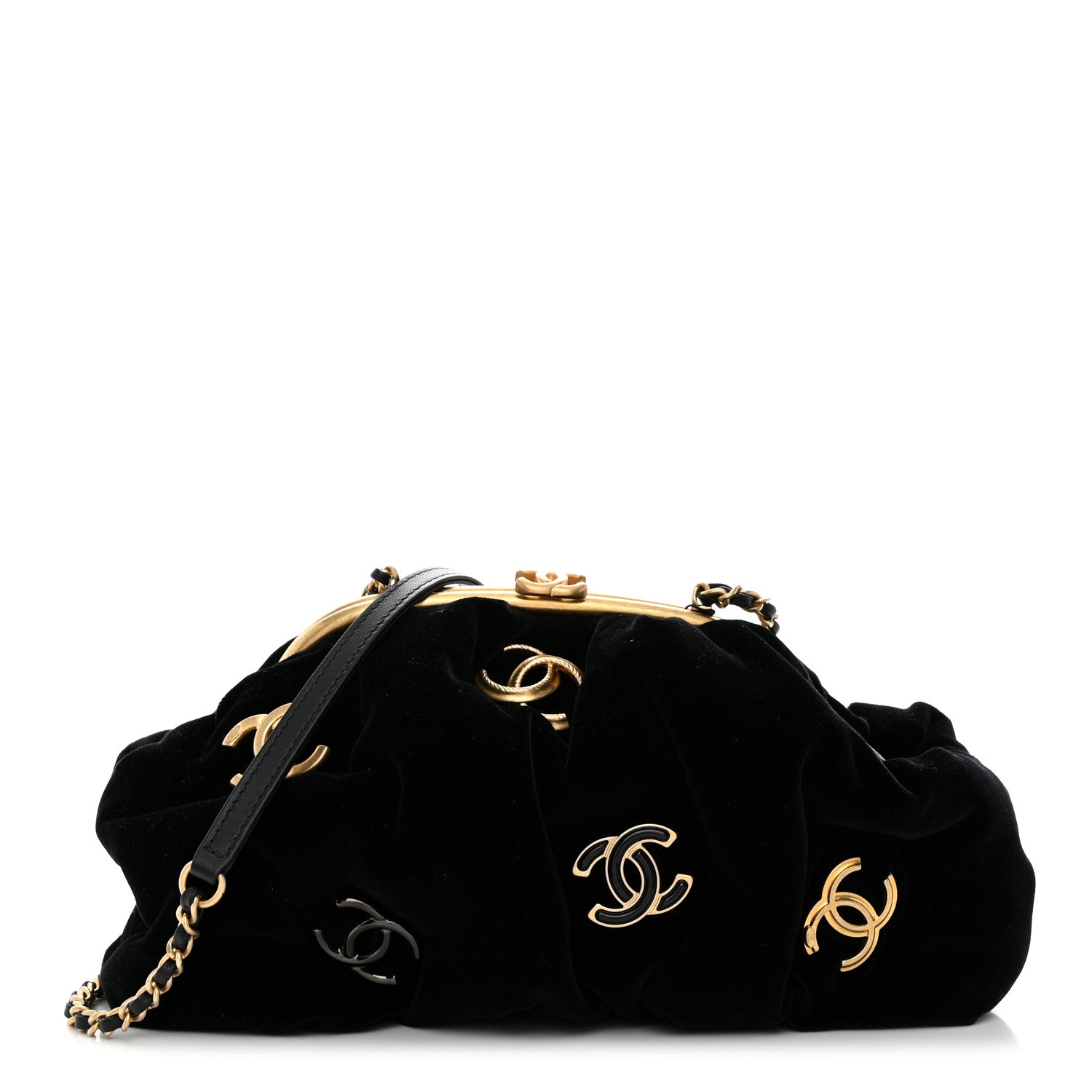 Chanel Velvet Enamel CC Kiss Lock Clutch Black 1 of 11