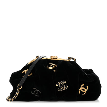 Chanel Velvet Enamel CC Kiss Lock Clutch Black 1 of 11
