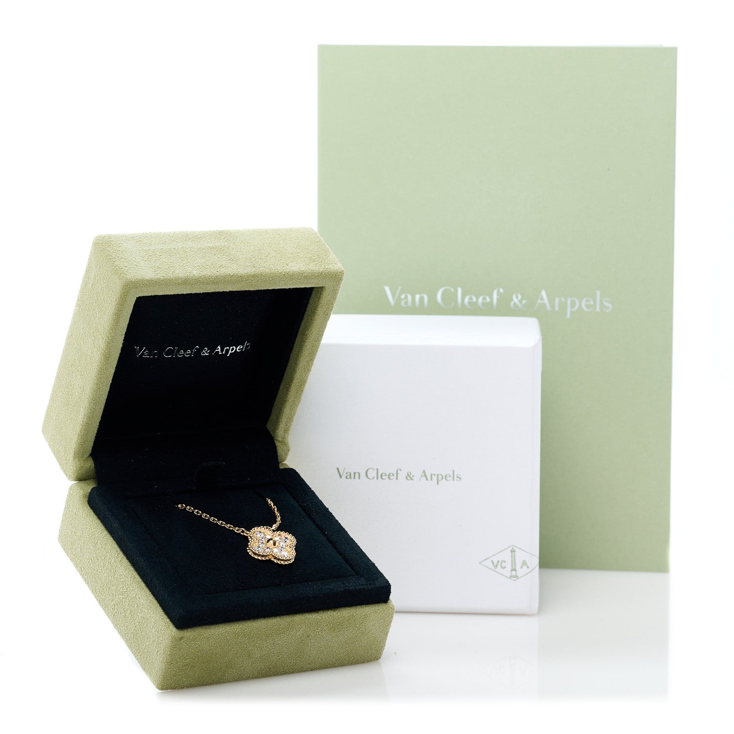 Van Cleef & Arpels 18K Yellow Gold Diamond Vintage Alhambra Pendant Necklace 5 of 5