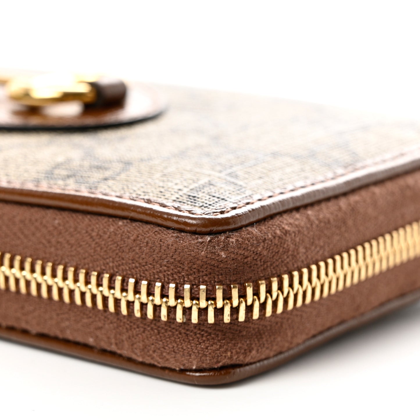 GG Supreme Monogram Azalea Calfskin Horsebit 1955 Zip Around Wallet Beige Ebony Brown Sugar