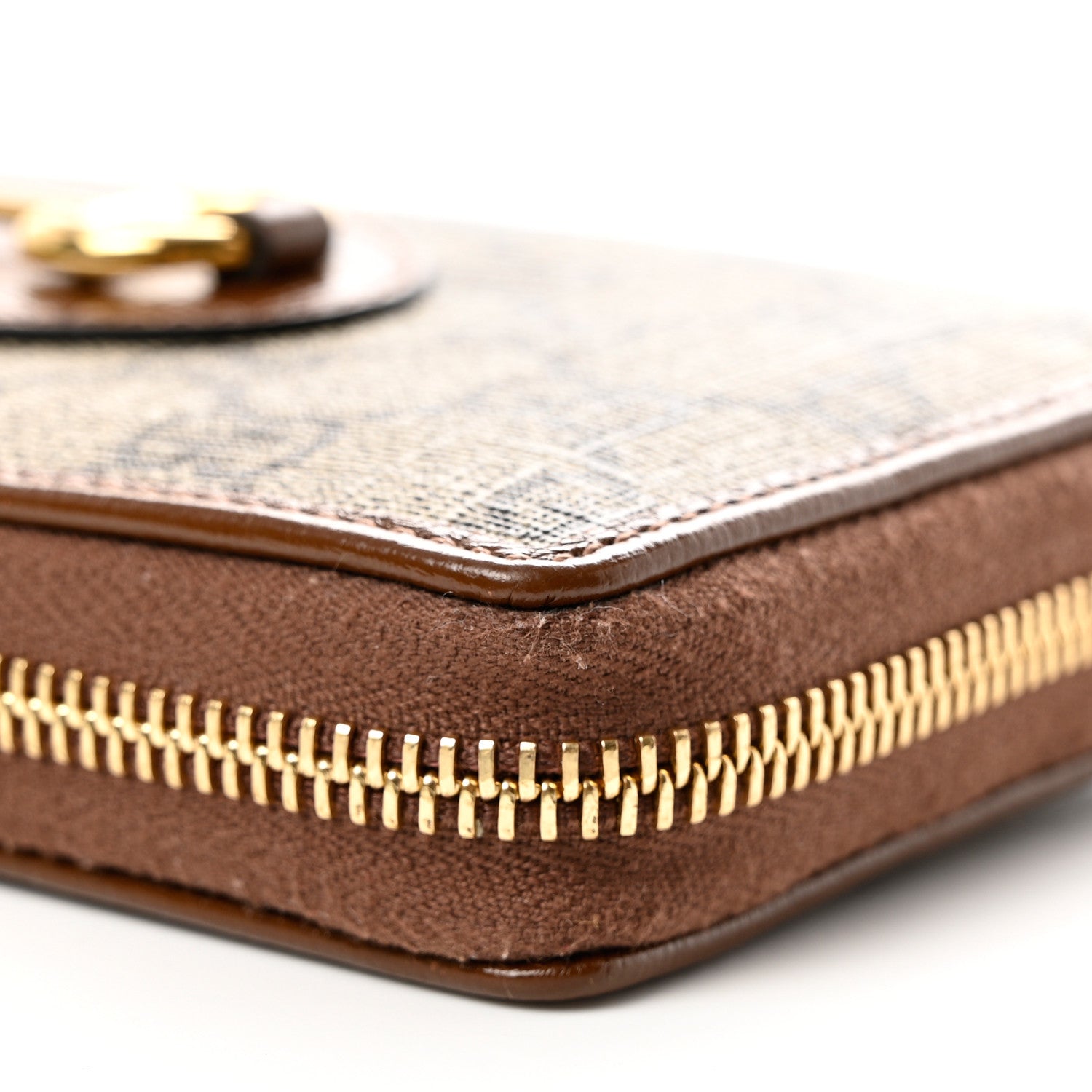 Gucci GG Supreme Monogram Azalea Calfskin Horsebit 1955 Zip Around Wallet Beige Ebony Brown Sugar 9 of 10