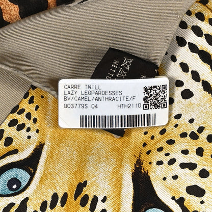 Hermes Silk Twill Lazy Leopardesses Scarf 90 Camel Anthracite 5 of 5