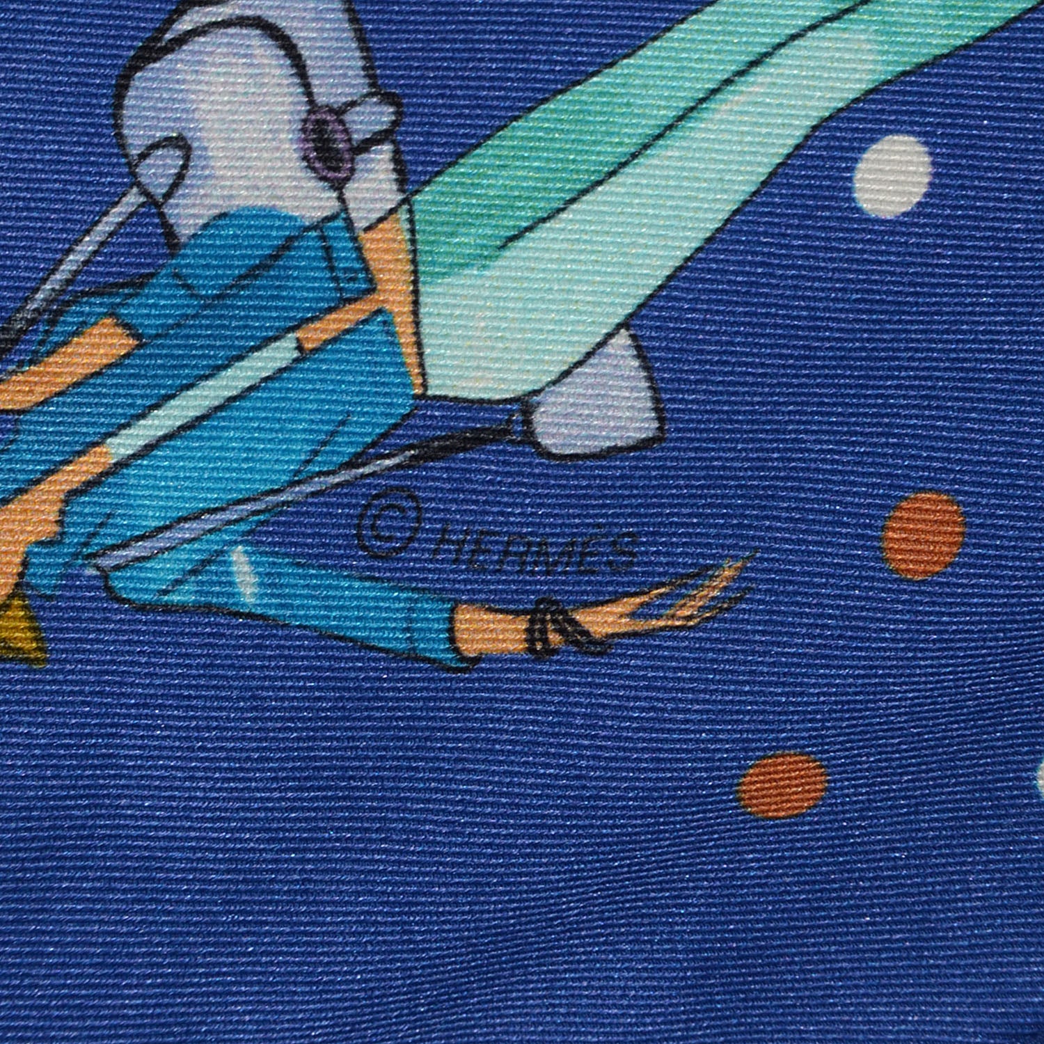 Hermes Silk Les Parisiennes De Kiraz Scarf 70 Indigo Turquoise