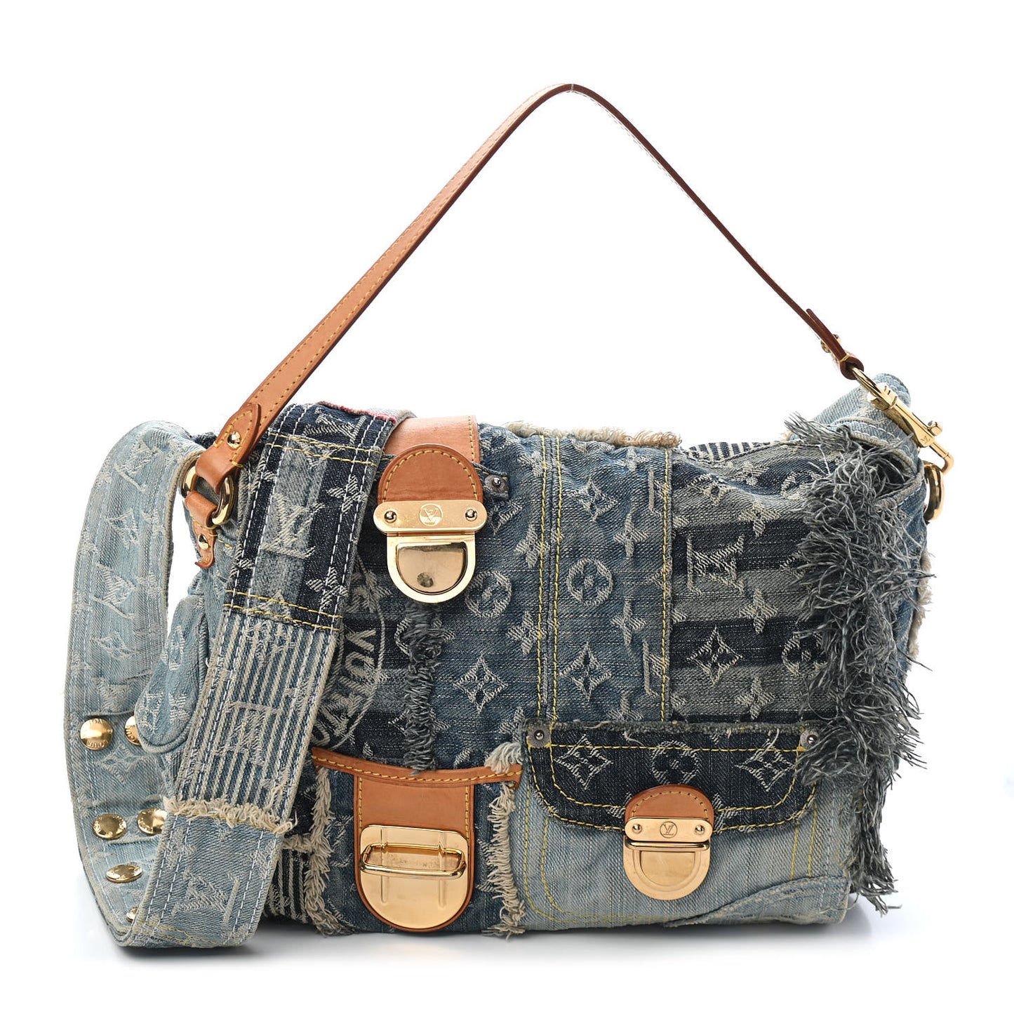 Denim Patchwork Posty Messenger Bag Blue