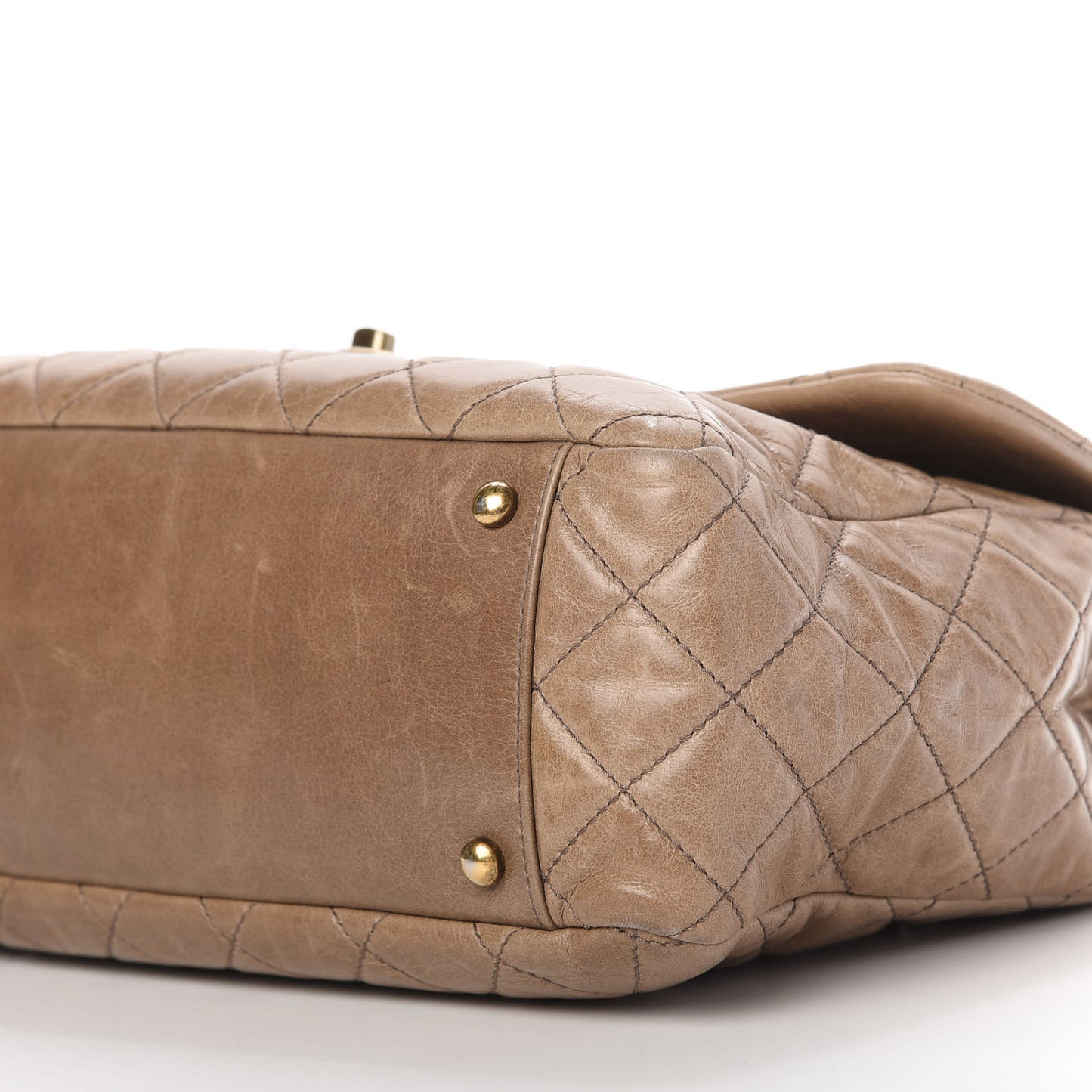 Glazed Calfskin Large Castle Rock Flap Dark Beige
