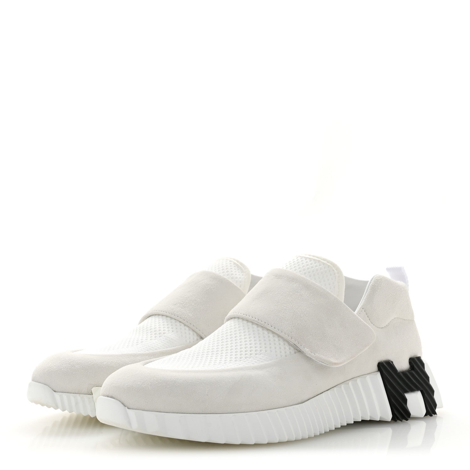 Hermes Suede Goatskin Mesh Fabric H Sneakers 38 White 4 of 10
