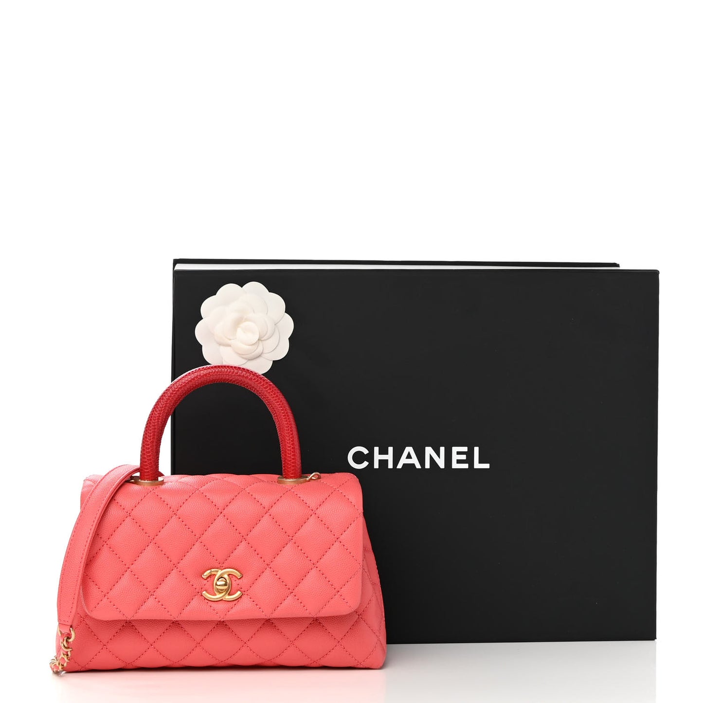 Caviar Lizard Embossed Quilted Mini Coco Handle Flap Pink