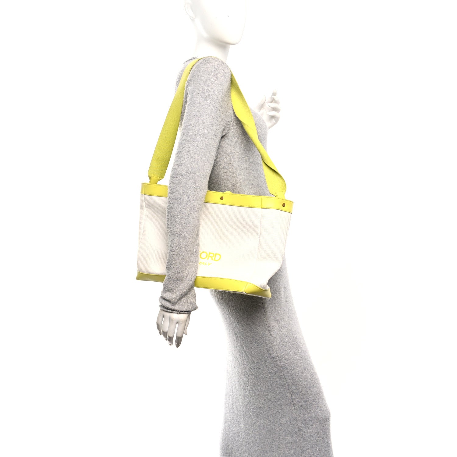 Tom Ford Canvas Calfskin Mini Logo Tote White Yellow 2 of 9