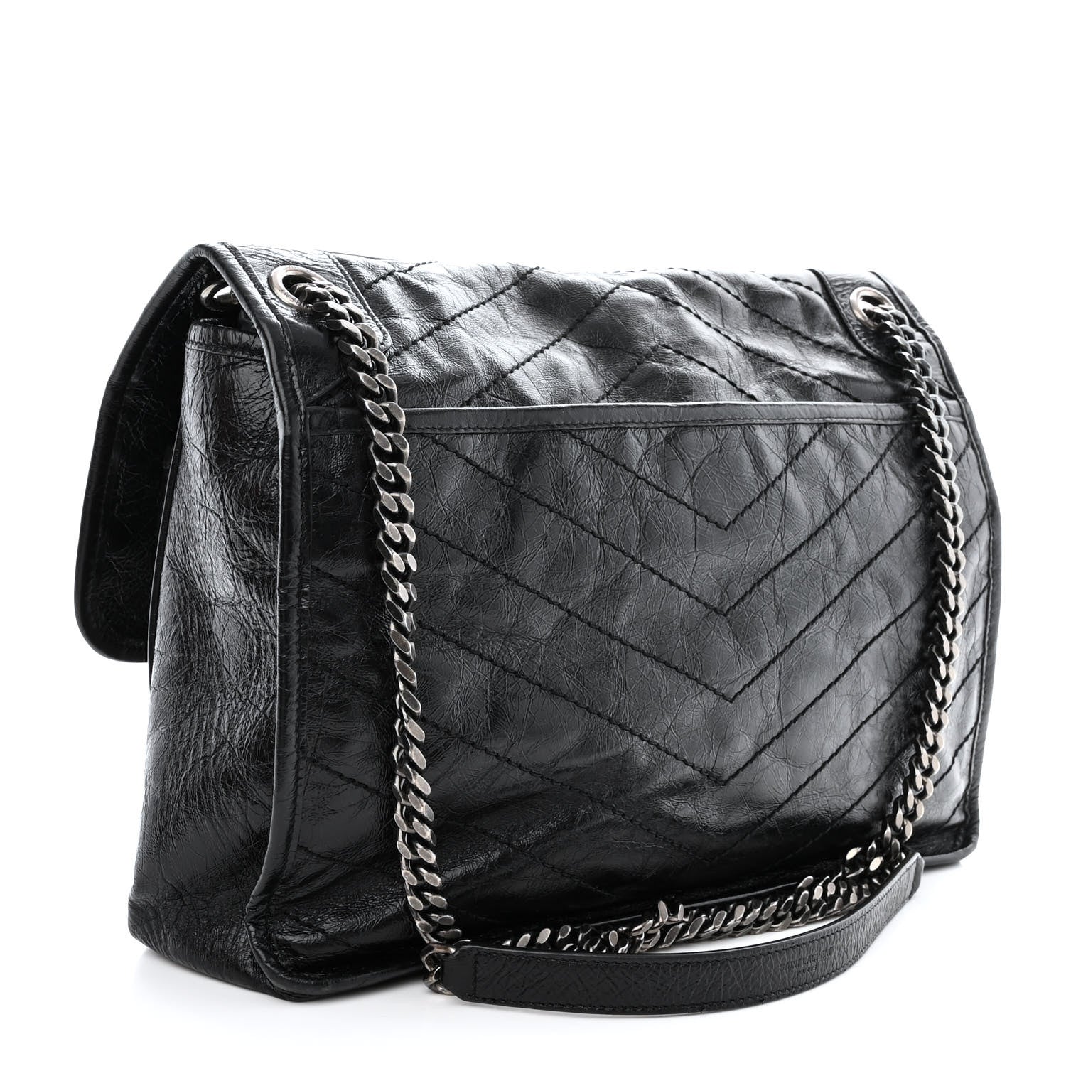 Saint Laurent Crinkled Calfskin Matelasse Monogram Large Niki Chain Satchel Black 3 of 11
