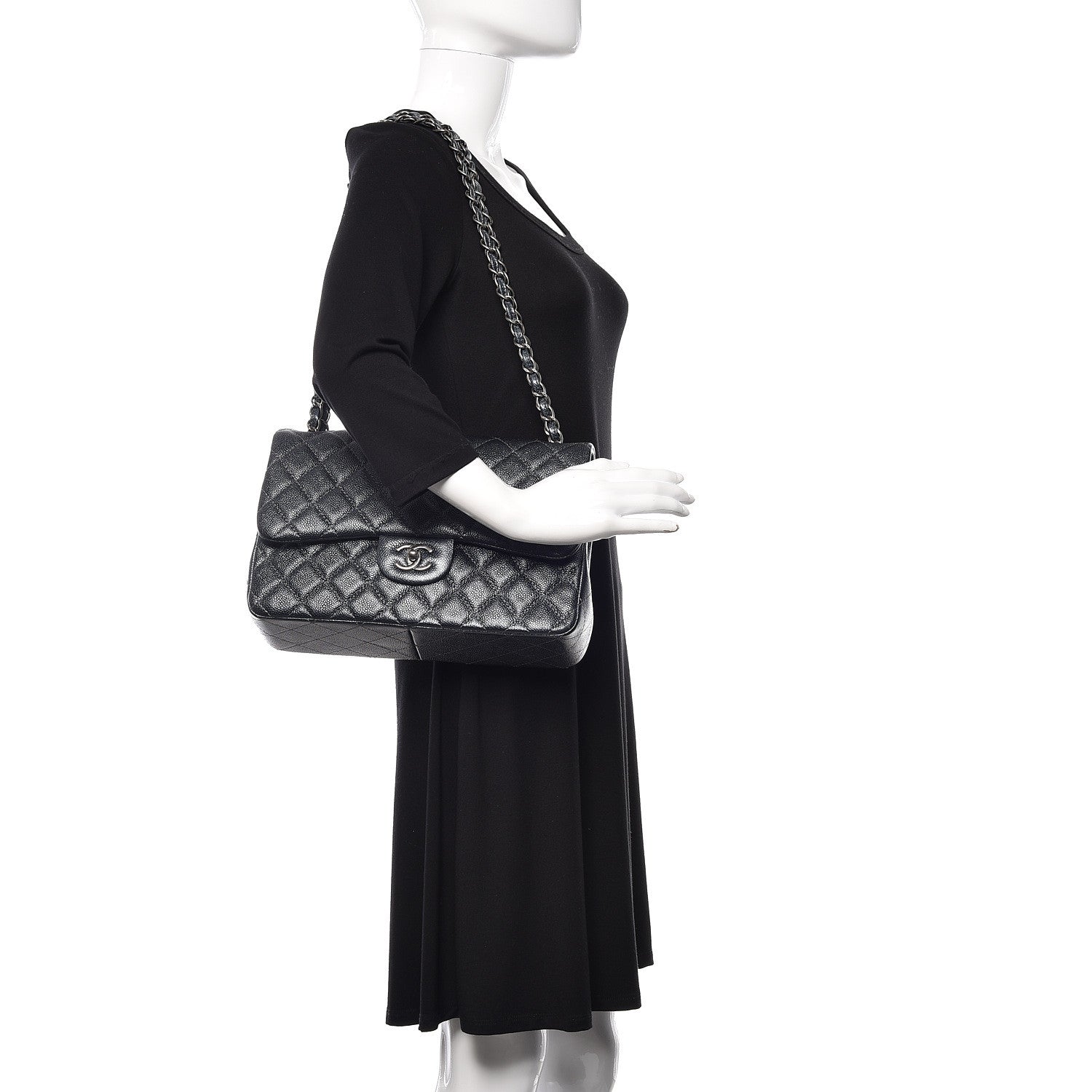 Chanel Pearly Caviar Quilted Jumbo Double Flap Black 2 of 12