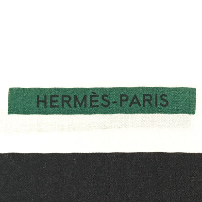 Hermes Cashmere Silk Lettres Equestres Shawl 140 White Vert Rouge 2 of 4