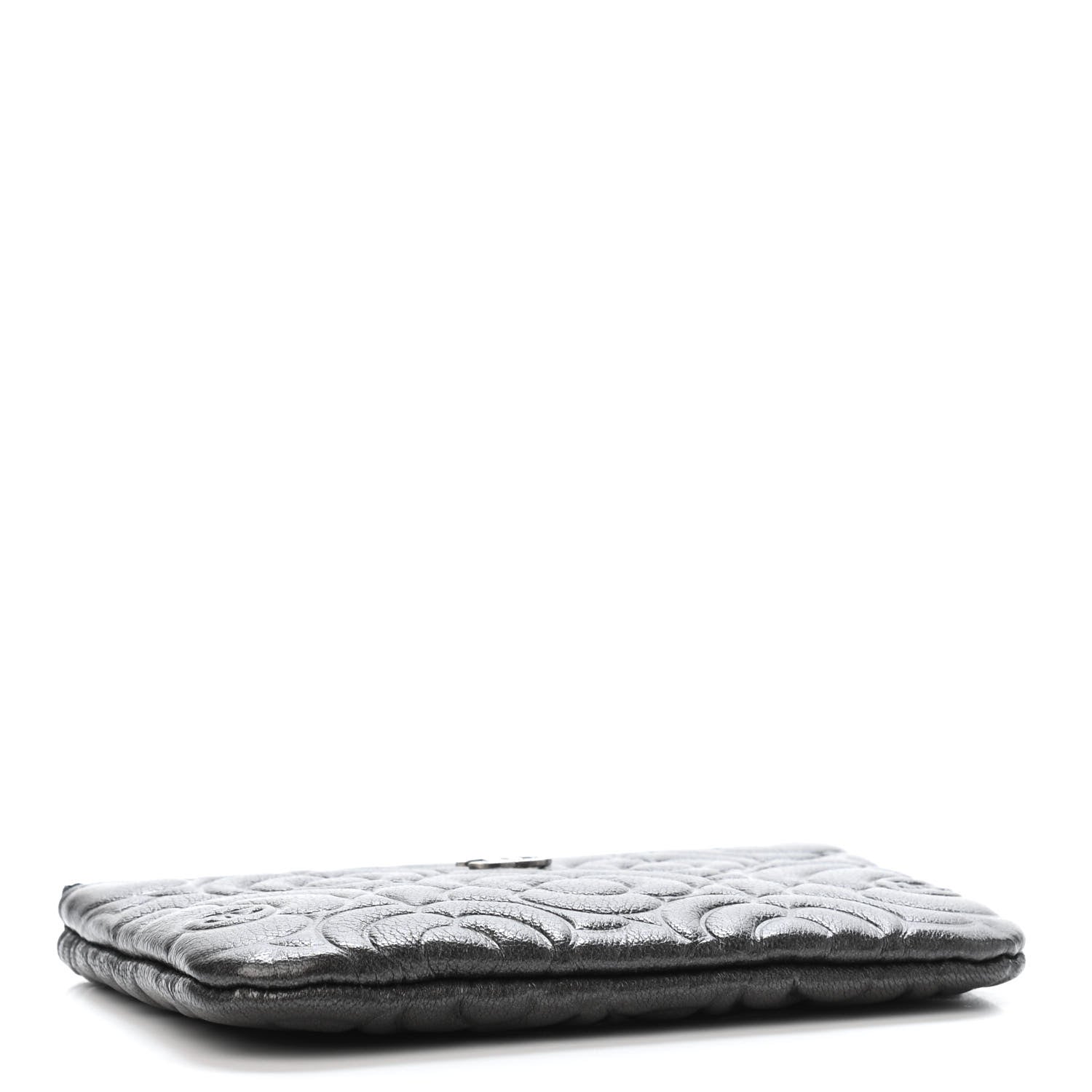 Chanel Goatskin Camellia Embossed Cosmetic Pouch Anthracite 3 of 4