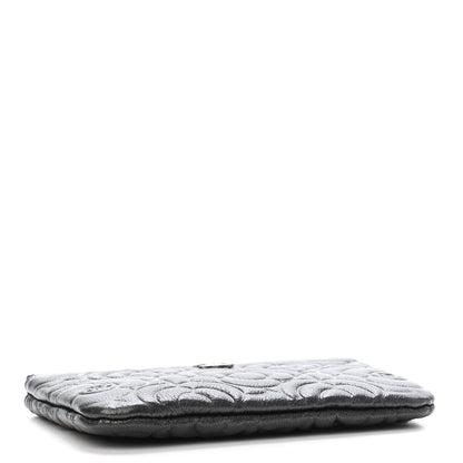 Chanel Goatskin Camellia Embossed Cosmetic Pouch Anthracite 3 of 4