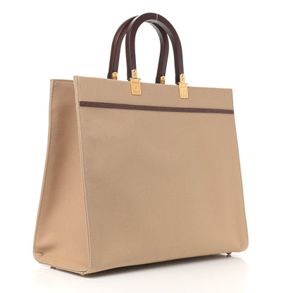 Fendi Canvas Vitello King Logo Embroidered Medium Fendi Sunshine Shopper Tote Sand Ghianda 3 of 11