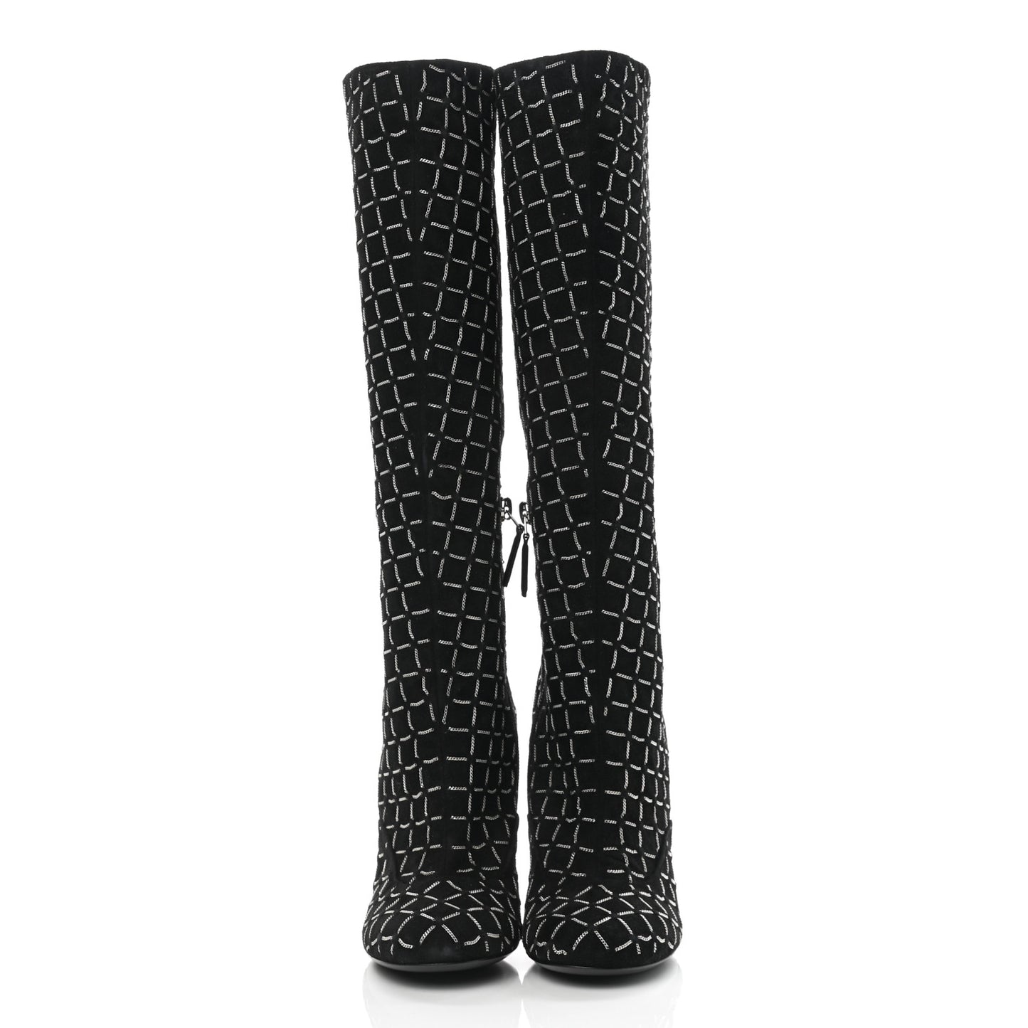 Kid Suede Chain Quilted Knee High Boots 36.5 Black