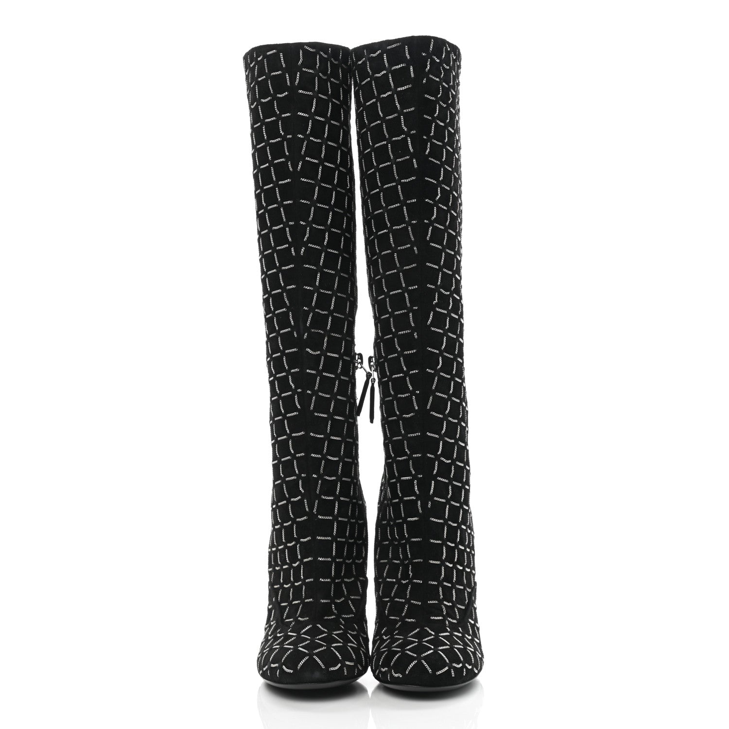 Chanel Kid Suede Chain Quilted Knee High Boots 36.5 Black 2 of 10