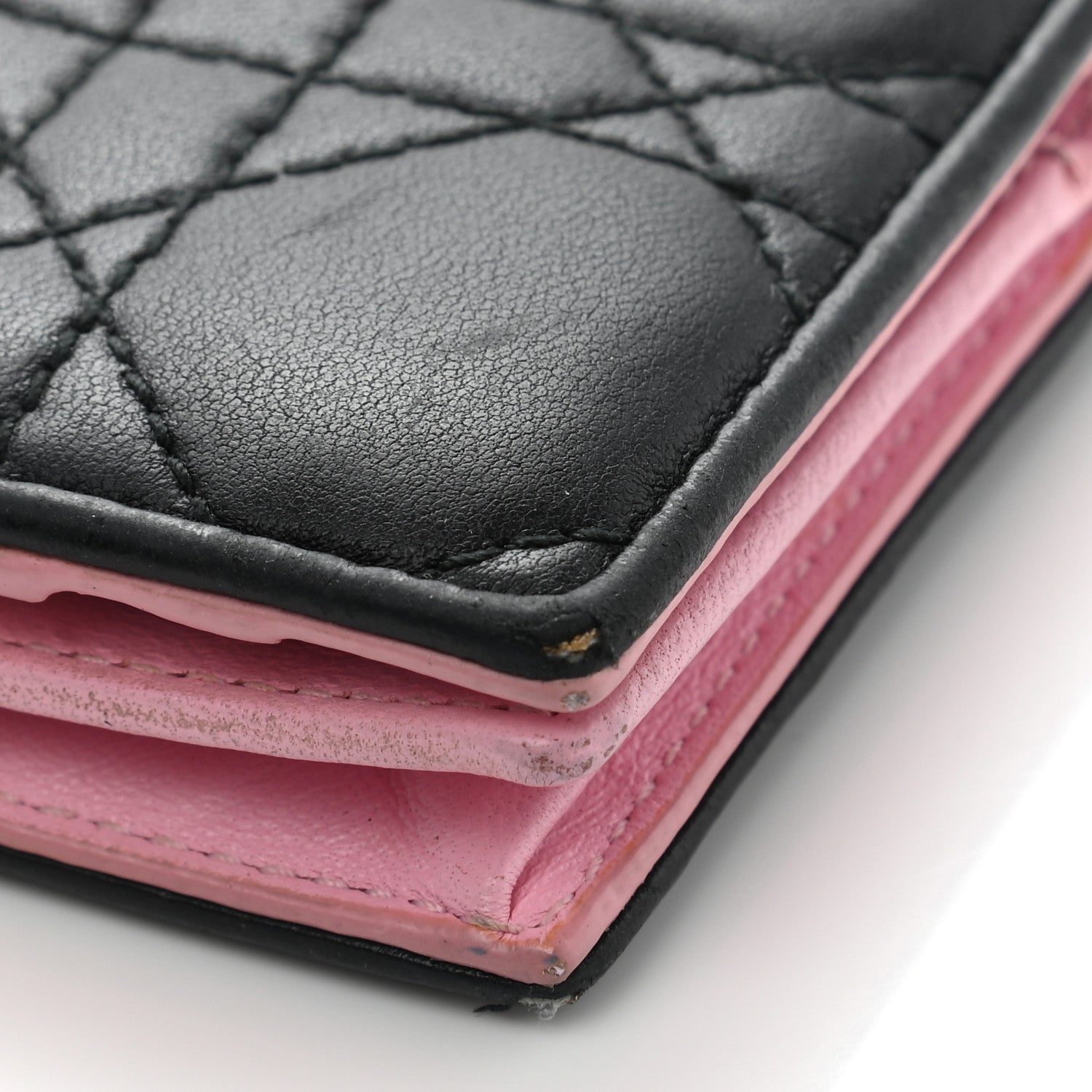Christian Dior Lambskin Cannage Bi-Color Small Lady Dior Flap Card Holder Black Pink 16 of 19
