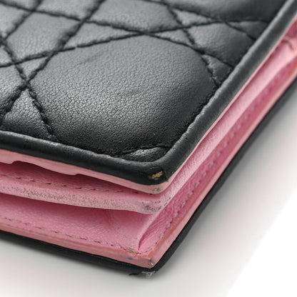 Christian Dior Lambskin Cannage Bi-Color Small Lady Dior Flap Card Holder Black Pink 16 of 19