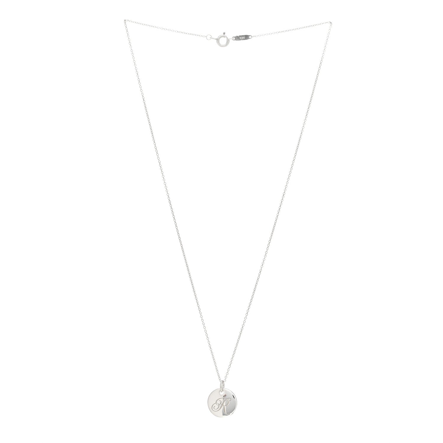 Tiffany Sterling Silver Letter R Round Pendant Necklace 3 of 4