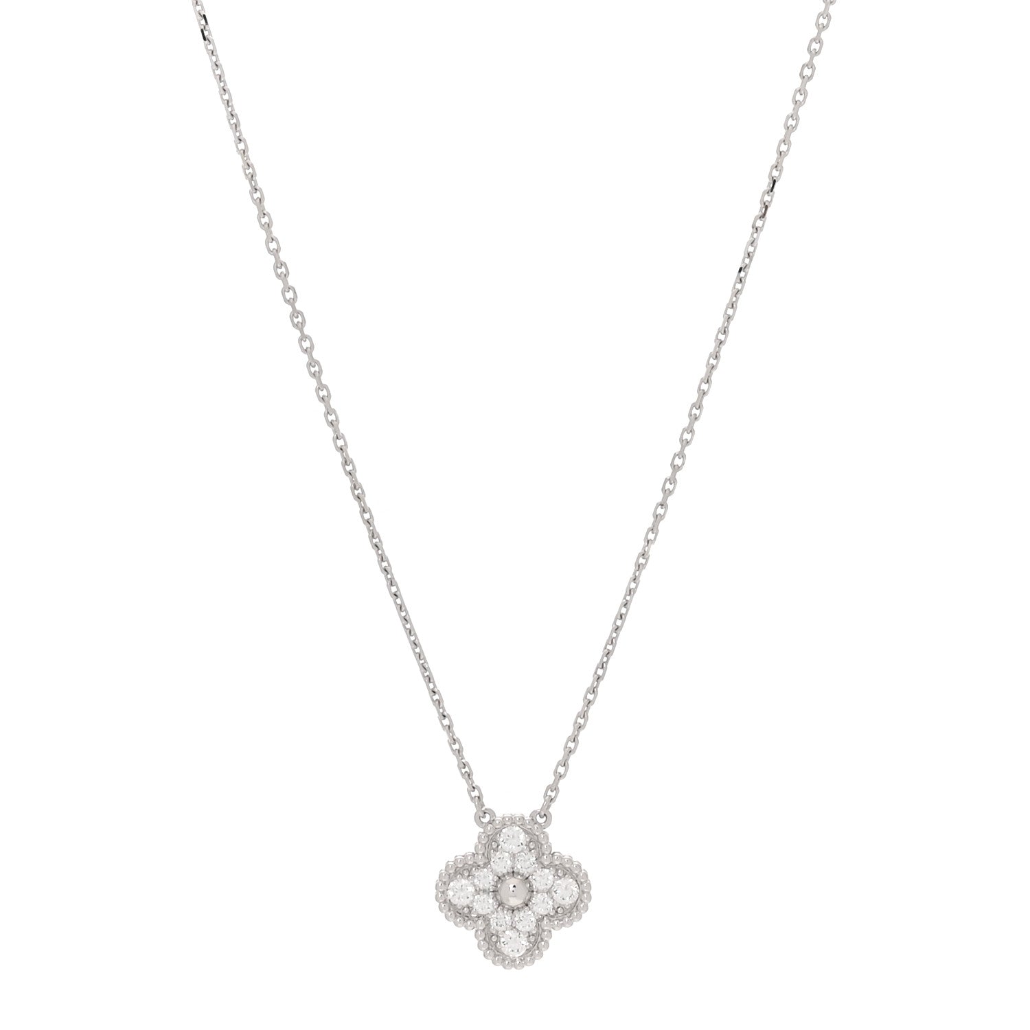 Van Cleef & Arpels 18K White Gold Diamond Vintage Alhambra Pendant Necklace 1 of 7