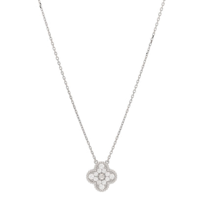 Van Cleef & Arpels 18K White Gold Diamond Vintage Alhambra Pendant Necklace 1 of 7