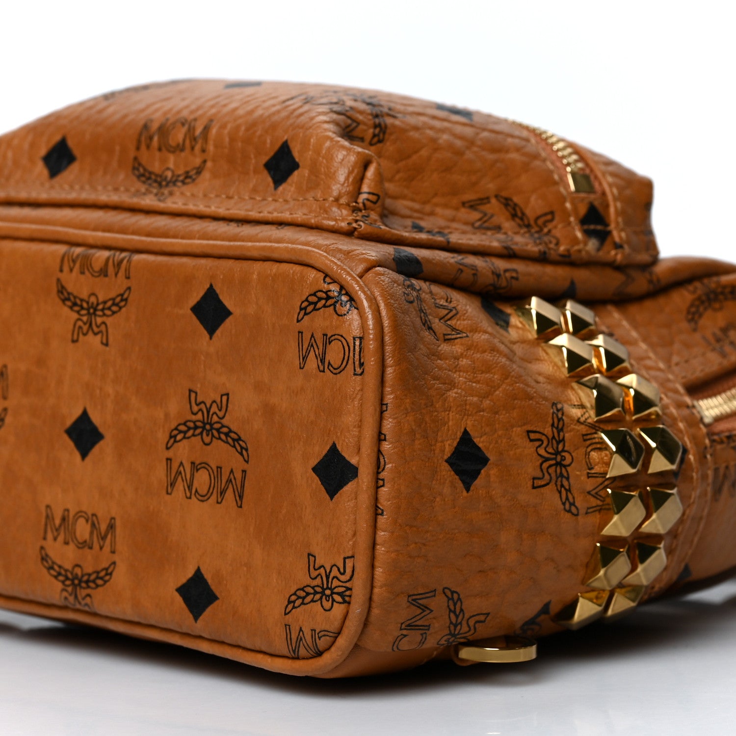 MCM Visetos Side Stud X-Mini Stark Bebe Boo Backpack Cognac 10 of 10