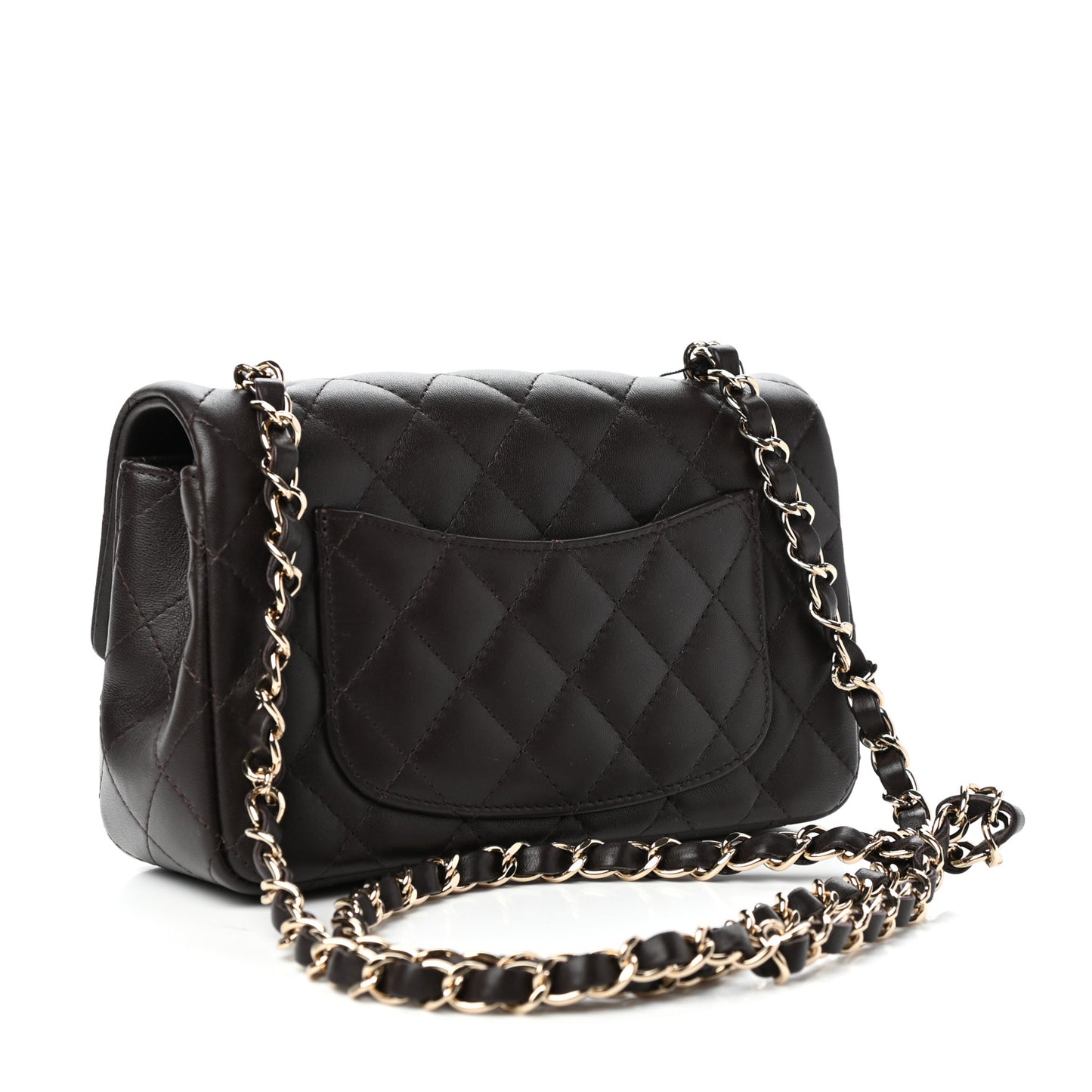 Lambskin Quilted Mini Rectangular Flap Dark Brown