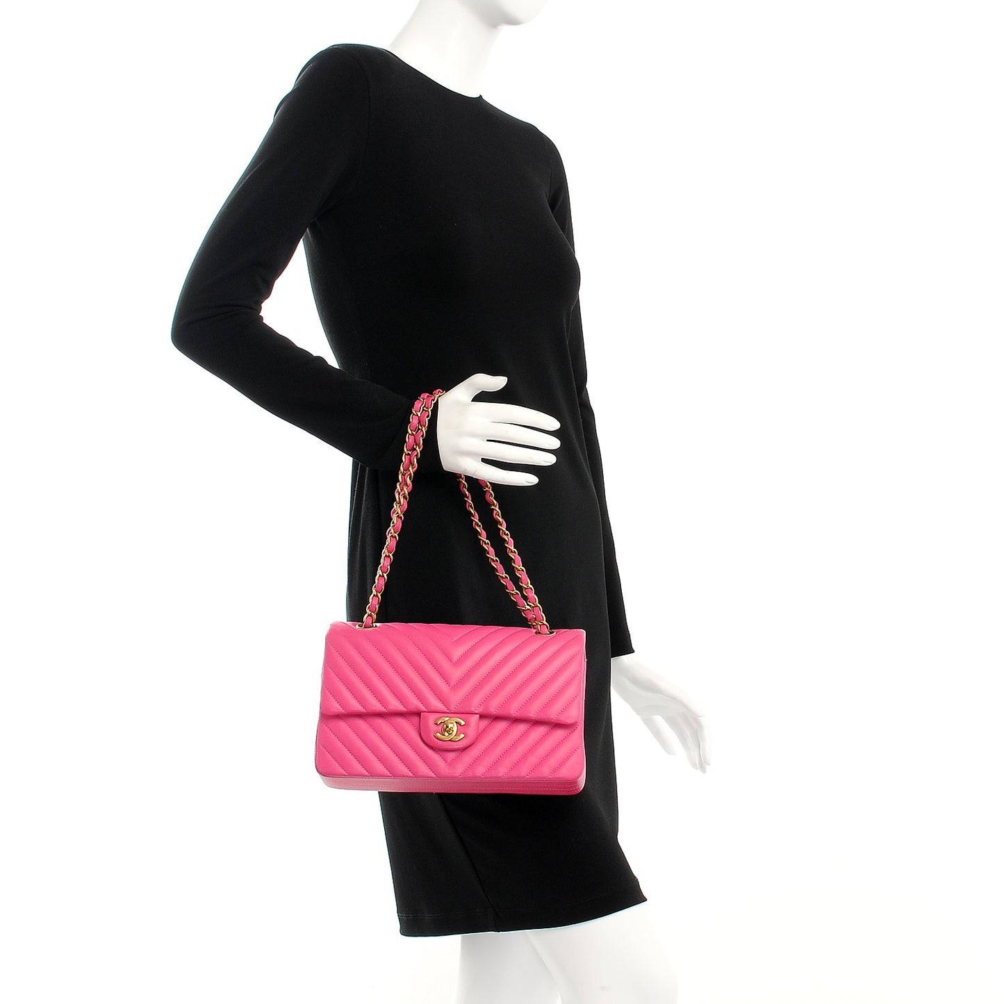 Lambskin Chevron Quilted Medium Double Flap Pink