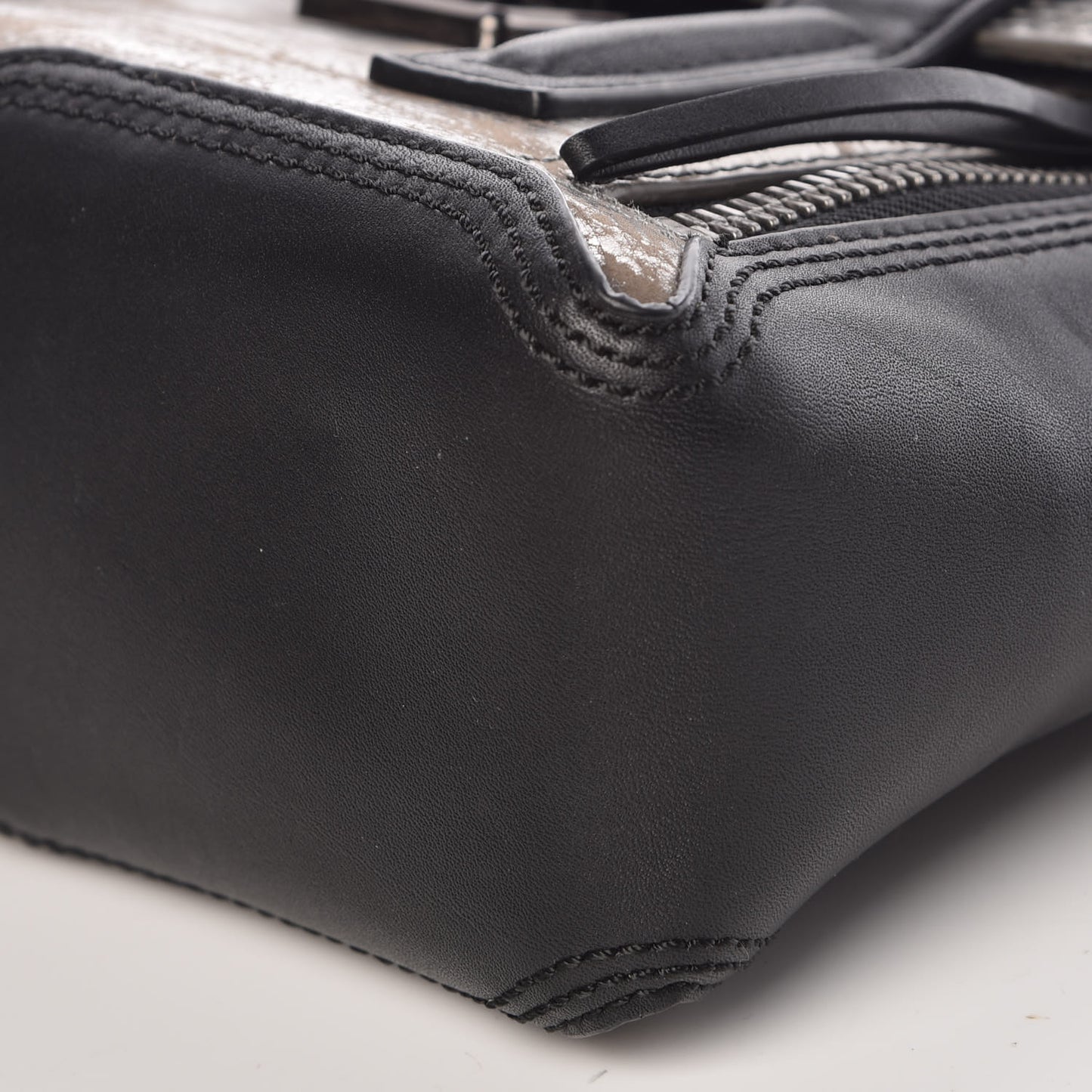 3.1 Metallic Calfskin Shark Embossed Mini Pashli Satchel Black Gunmetal