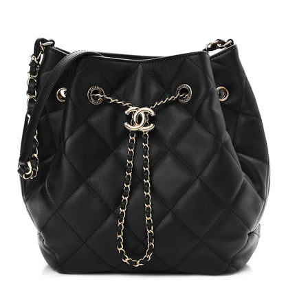 Chanel Lambskin Quilted CC Dweller Drawstring Bucket Bag Black 1 of 10