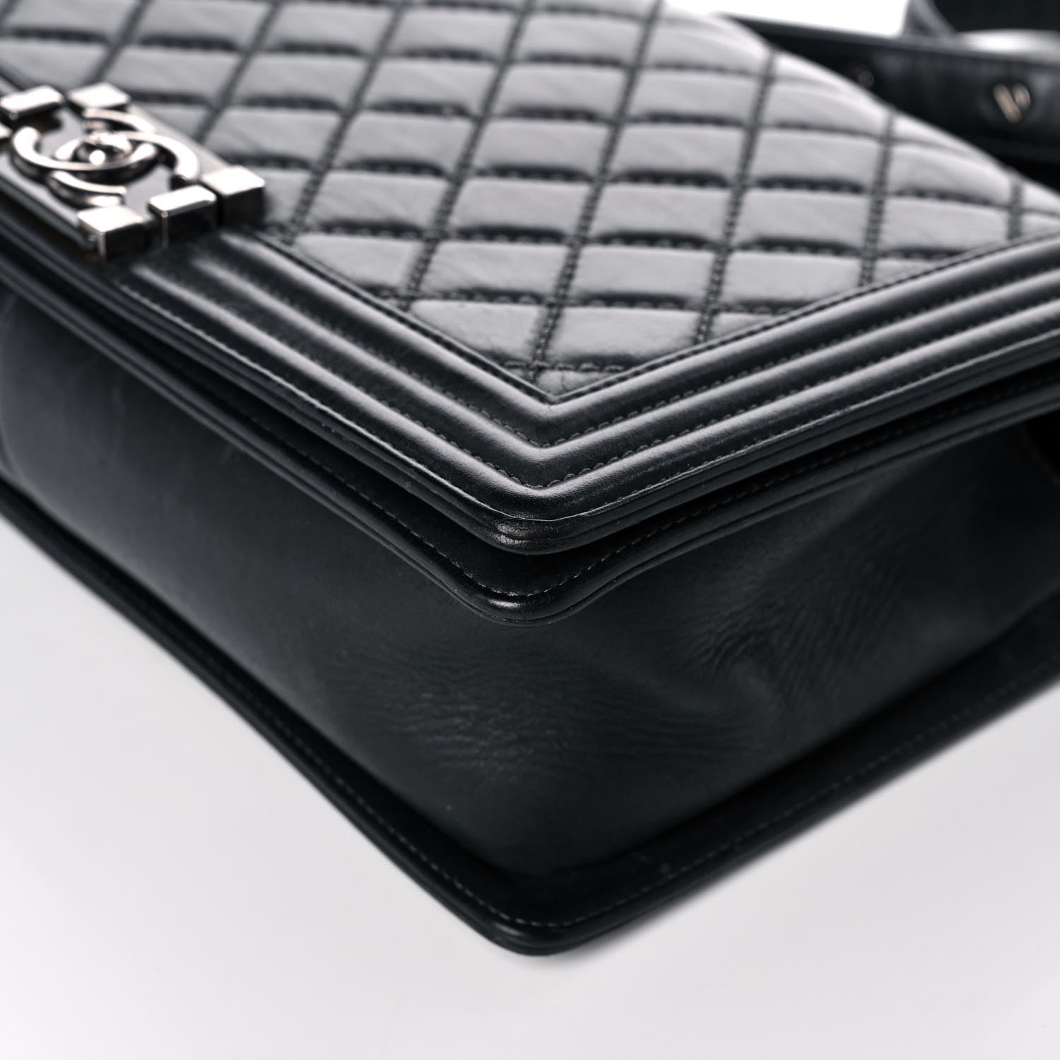 Chanel Calfskin Quilted Stitched New Medium Boy Flap Dark Navy Blue 10 of 11