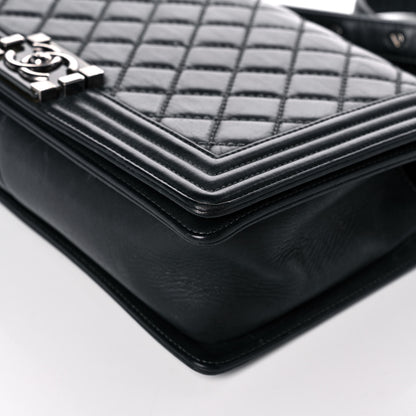 Chanel Calfskin Quilted Stitched New Medium Boy Flap Dark Navy Blue 10 of 11