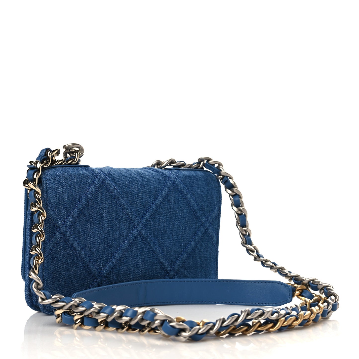 Denim Quilted Chanel 19 Wallet On Chain WOC Blue