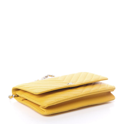 Chanel Caviar Chevron Quilted Wallet On Chain WOC Yellow 4 of 11